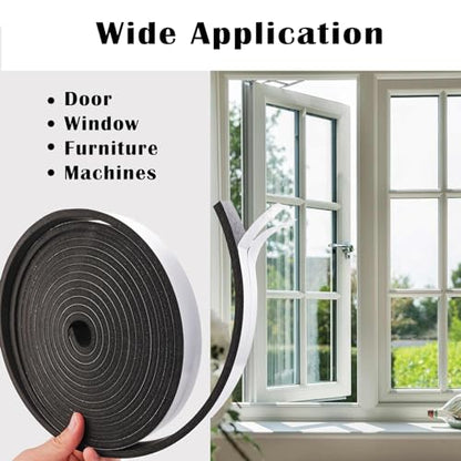 Black Foam Insulation Tape with Self-Adhesive Backing,Closed Cell Foam Weatherstripping 1/2 inch Wide x 3/8 inch Thick,Soundproofing Door Weather Seal Strip for Door and AC Window Seal,High Denisty - size: 1/2 In wide x 3/8 In thick x 16Ft