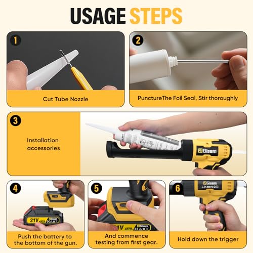 Electric Caulking Gun with 2 Batteries, 882LB Thrust, 32Pcs Cordless Caulking Tool, 6-Speed, Anti-Drip Auto-Retract, LED Light Caulk Gun for RV Sealing, DIY & Professional Use