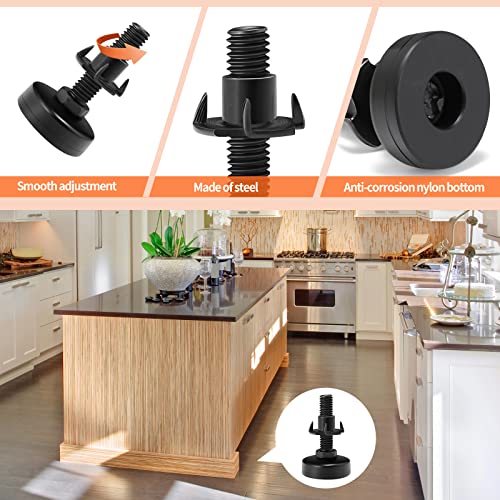 NANMOTUE Leveling Feet, Adjustable Furniture Levelers for Furniture Leg Levelers, Table Chairs Cabinets Sofa Raiser, Heavy Duty Support 2640LBs, T- Nut Kit 3/8”-16 Thread, Large Base (8 Set, Black) - color: 8 Set