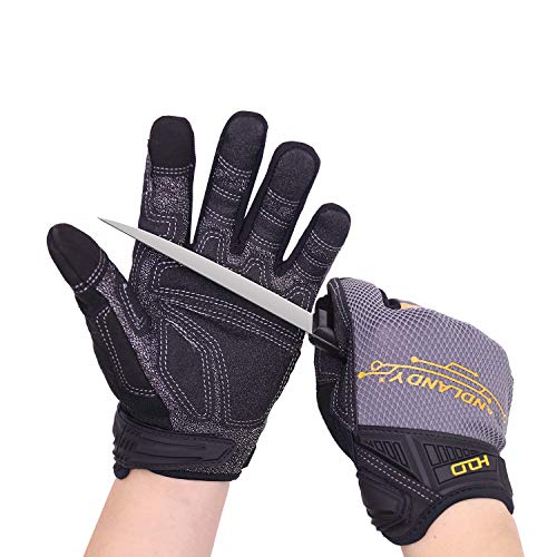 HANDLANDY Cut Resistant Work Gloves for Men with Touch screen, Utility Mechanic Gloves - color: Grey, size: Medium