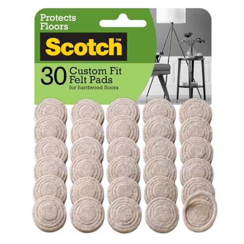 Scotch Custom Fit Felt Pads, Customize Pad Size from 0.75" to 1.5" in, 30 Round Pad Beige, Protection for Hardwood, Vinyl, and Laminate Flooring, Easy-to-apply, Self-Stick design (SP884-NA) - color: Beige