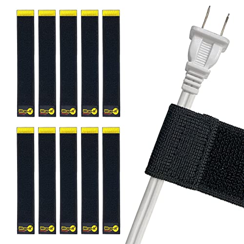Selfie Straps by Wrap-It Storage, 9-inch (10-Pack), Black - Stretchy Hook and Loop Cord Organizer that Stays Attached to Cord for Electrical Cable Management and Organization - size: 9" (10 Pack)