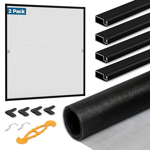 Augblinds 2 Sets Window Screen Frame Kit, 5/16 in x 3/5 in x 46 Inch, Makes Two Complete Screen 46" x 46" or Smaller, Includes Premium Screen Mesh, 8 Heavy Duty Corners & Durable Spline, Black - color: Black, size: 46 in X 46 in (2 Pack)