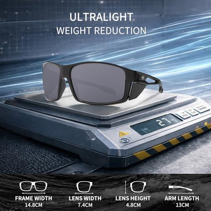 Z87 Polarized Safety Sunglasses, UV400 Wraparound Work Glasses,Protective Shades for Men Women Driving Cycling - color: Matte Black Smoke
