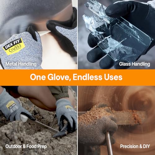DEX FIT Level 5 Cut Resistant Gloves Cru553, 3D-Comfort Stretchy Fit, Power Grip, Professional Grade, Thin, Touch-Screen Compatible, Durable, Machine Washable; Black Gray M (8) 1 Pair - color: Blackgrey, size: Medium