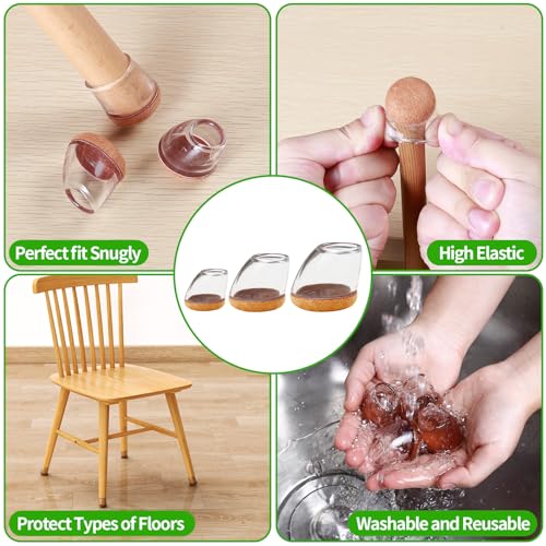 24 PCS Small Chair Leg Floor Protectors for Hardwood Floors, Round Silicone Caps with Felt Pads for 15-25° Slanted Legs, Chair Leg Covers to Protect Floors, Anti-scratch & Noise(Clear,Fit 0.55"-0.75") - size: S-24PCS-(Fit:0.55"-0.75")-Clear