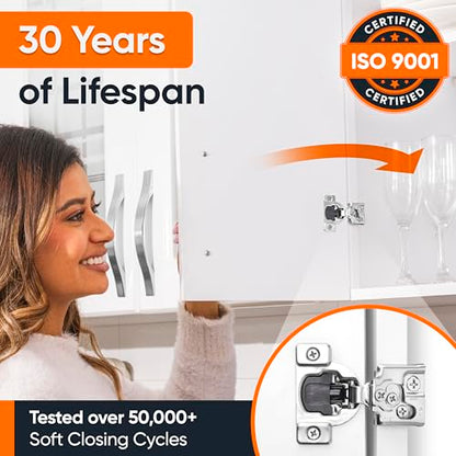 Decobasics 4 Pack Soft Close Cabinet Hinges – 1/2" Overlay for Kitchen Cabinet Doors, Slow Self-Closing Concealed Hidden Hinges for Face Frame –Stainless Steel, 3-Way Adjustable & Quiet Close Damper - size: 1/2 Inch