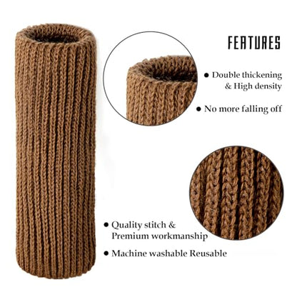 Chair Leg Protectors for Hardwood Floors, High Elastic Knitted Non Slip No Scratch Noise Furniture Socks, Suitable for Most Round or Square Furniture Feet 16Pcs, Brown