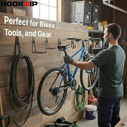 Pack 16 Garage Hooks Heavy Duty | Multi-Sized Wall-Mounted Tool Hangers with Anti-Rust PVC Coating | Heavy Duty Wall Hooks for Bikes, Ladders, Garden Tools, and More