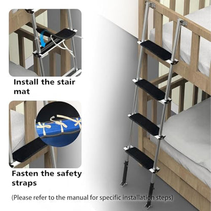 Bunk Bed Ladder Pads- Dual Fixing of Velcro and Straps, Perfect for Ladder for Bunk Bed, Loft Bed with Stairs, and RV Bunk Ladder. It is Soft, Comfortable, Non Slip, and Suitable for Safe Climbing.