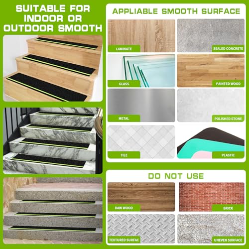 LadyRosian Outdoor Stair Treads Non Slip 15-Pack Black Glow 6" x 30" - Weather Resistant Adhesive Heavy Grip Tape - Waterproof Anti Skid Strips- Glow in The Dark 80-Grit Adhesive Treads - color: Dark, size: 6" x 30"