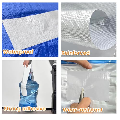 Waterproof Tape Heavy Duty, Tear Resistant Adhesive Tape for Outdoor Repair, Strong Duct Tape for Canvas, Tarp, Tent, Boat Cover, Awning, Vinyl, Plastic - All Weather UV Resistant Patch Kit, White - color: White
