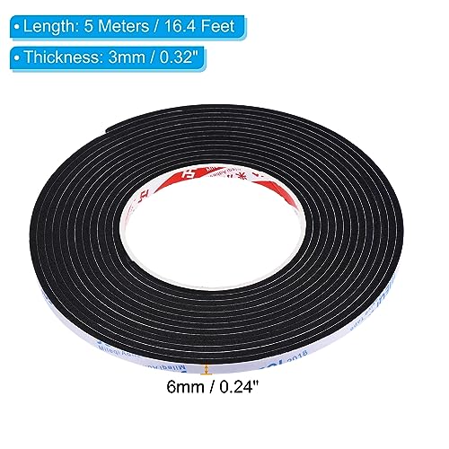PATIKIL 5m/16.4ft Sealing Foam Tape, 6mm Wide 3mm Thick Single Sided Weather Stripping Door Seal Strip for Window Door Insulation, Black - size: 5mx6mmx3mm