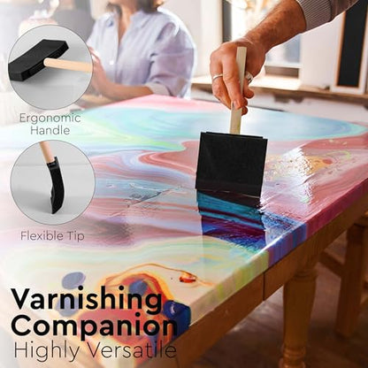Vanitek 10 Piece Flat Flexible Poly Foam Bevel-Tipped Brush Set with Wooden Handles - Ideal for Applying Paint, Oil-Based Paints, Stain, Varnish, Enamel, Latex Paint, Smooth Surfaces, & Arts & Crafts