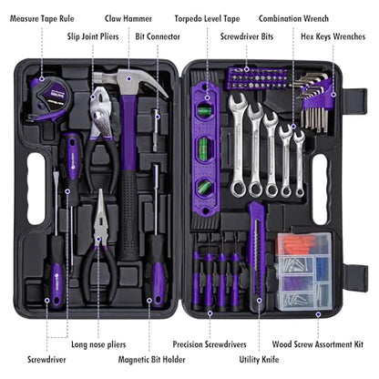 CARTMAN 152-Piece Basic Household Hand Tool Set,with Toolbox Storage Case, All Purpose Home Tool Kit Includes Essential Tools for Office College Repairs Purple - color: Purple