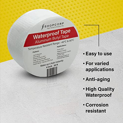 Waterproof Silver Aluminum Butyl Multi-Purpose Tape – Silver Heavy Duty High Heat Professional Foil for Sealing, Patching and Repairing Cracks in Tiles, Ducts and Metal (4 in x 30 ft, 1 Unit) - size: 4 in x 30 ft