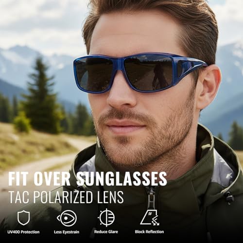 Myiaur Polarized Fit Over Glasses Sunglasses for Men Women, Trendy Wrap Around Sunglasses UV Protection for Driving (2 Pack) - color: A14(2 Pack) Tpblue+tpgreen/Green Lens