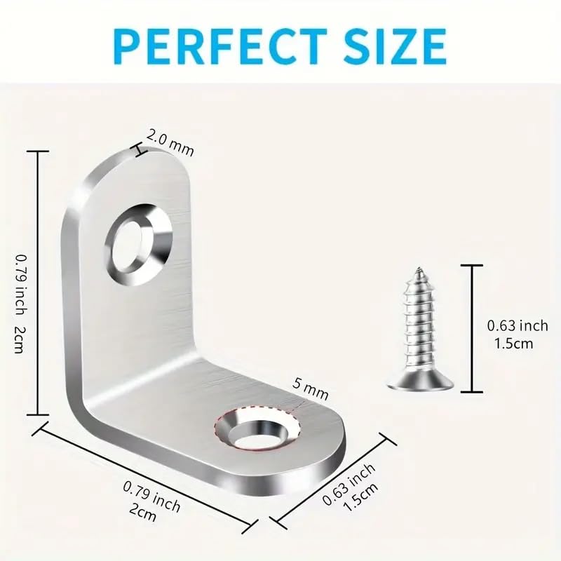 30PCS Heavy-Duty Stainless Steel L-Shaped Brackets Set with Screws - for Wooden Furniture, Tables & Chairs, Silver - color: Silver