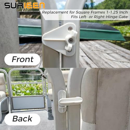 Pontoon Boat Door Latch Replacement Kit, Universal Pontoon Boat Gate Latches Replacement for Square Frames 1-1.25 Inch, Fits Left- or Right-Hinge Gate, Includes Hardware