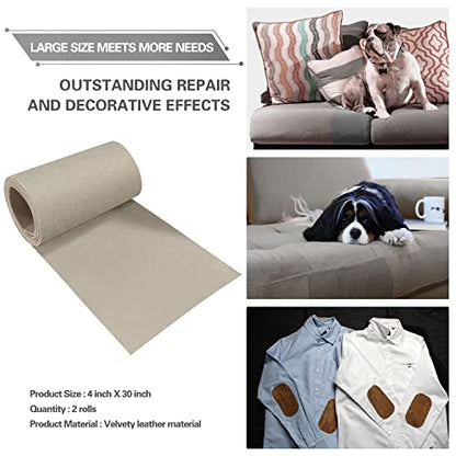 Velvet Repair Patch, Self-Adhesive Flannel Fabric Patch, Multi Colors, Microfiber Patch，Can be Used to Patch Sofas, Car Seats, Handbags, Jacket Holes and Tears (Light Khaki) - color: Khaki, size: 4" x 30"-2 ROLLS