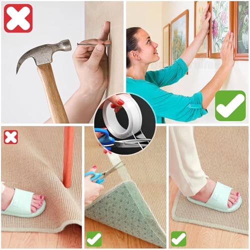 Double Sided Tape Heavy Duty,Multipurpose Clear Mounting Tape Picture Hanging Adhesive Strips, 10FT Removable Strong Sticky Strips Carpet Nano Tape Poster Two Sided Tape