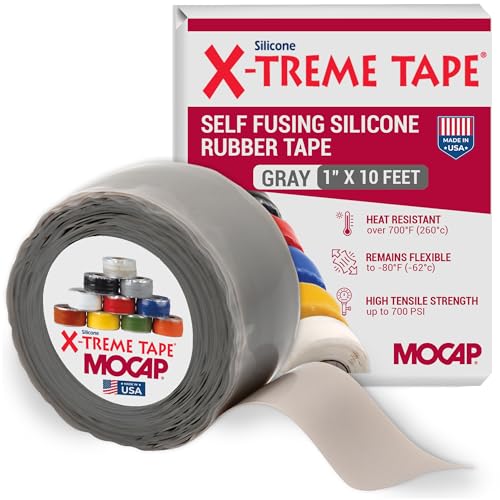 X-Treme Tape MOCAP Heavy Duty Electrical Tape, Self-Fusing Silicone Rubber, Waterproof & Insulating Flexible Tape, Electrical for Hose, Automotive, Outdoor & Repairs - 1" x 10ft Roll - Grey - color: Gray, size: 1" wide x 10 ft long
