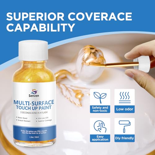 SENVEN Liquid Gold Leaf Paint High Gloss Multi Surface Rich Gold Paint for Metal, Wood, Plastic, Canvas, Appliance, Furniture Scratch Repair & Art Handcrafts 30ml/1.5oz Fast Drying Acrylic Metallic Finish - color: Gold Leaf
