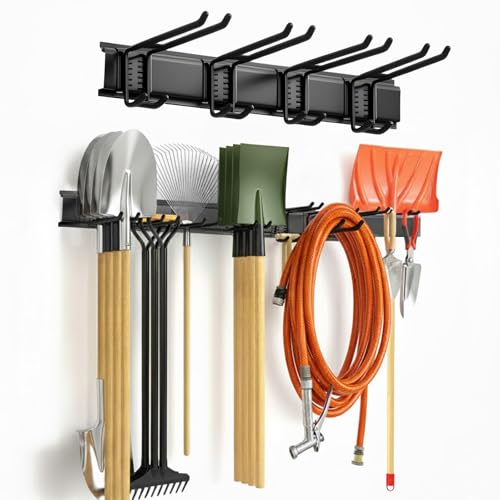 Garage Tool Organizer 32in - Heavy Duty Wall Mount Tool Storage Rack Load 350lb for Mop Rake Broom Shovel Folding Chair - size: 32 inch