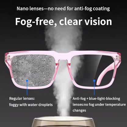 Z87 High-Visibility Construction Anti-Fog Photochromic UV400 Blue Light Blocking Impact Resistant Safety Glasses - color: Pink