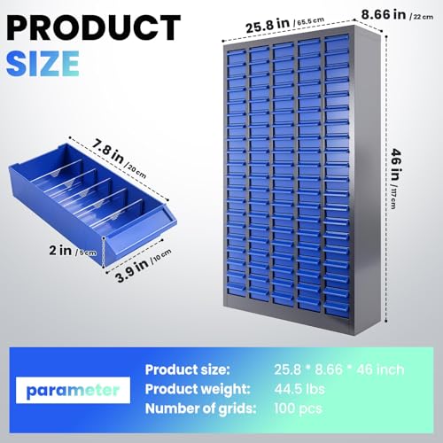 100 Drawers Industrial Nut and Bolt Organizer, Parts Cabinet with 500 Dividers & 200 Label Slots, ABS Drawers Multi-Use Bolt Bins Hardware Organizer System for Workshop, Warehouse and Office - style: 100 Drawers