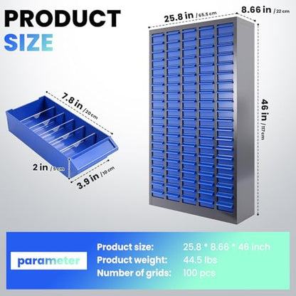 100 Drawers Industrial Nut and Bolt Organizer, Parts Cabinet with 500 Dividers & 200 Label Slots, ABS Drawers Multi-Use Bolt Bins Hardware Organizer System for Workshop, Warehouse and Office - style: 100 Drawers