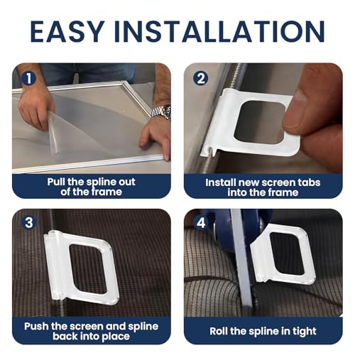 35 Pcs Universal Fit Window Screen Pull Tabs Replacement Lift Handles & Clips – Frosted Clear Plastic Kit for Spline Channel Frame