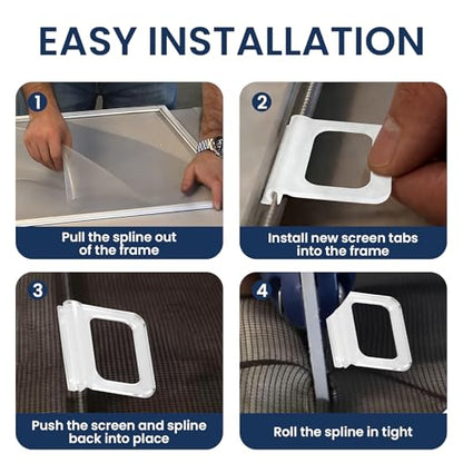 35 Pcs Universal Fit Window Screen Pull Tabs Replacement Lift Handles & Clips – Frosted Clear Plastic Kit for Spline Channel Frame