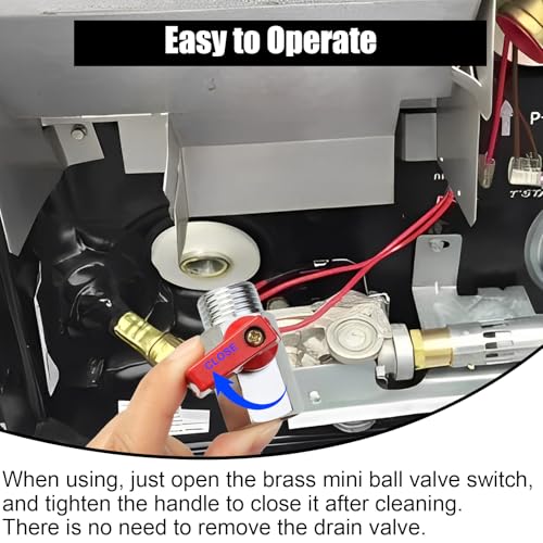 1/2" Brass Mini Ball Valve with PTFE Sealing Tape, NPT Thread Female and Male Shut-Off Valves, Hot Water Drain Valve for RV or Trailer Water Heater Maintenance (Red) - color: Red