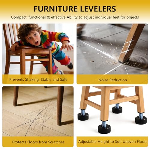 8 Pack Adjustable Furniture Levelers, 3/8"-16 UNC Threaded Leveling Feet for Tables, Chairs, Cabinets, Wire Rack, Sofa - Heavy Duty Floor Protectors - size: 8x3/8"- No Nuts