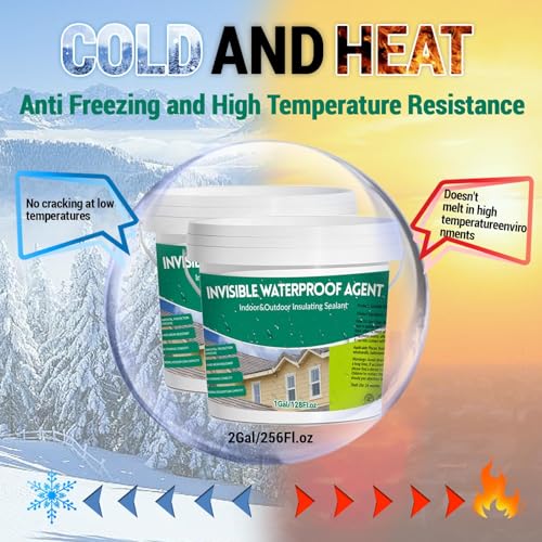 2Gal/256Fl.oz Transparent Waterproof Coating Invisible Waterproof Agent Set with Indoor&Outdoor Insulating Sealant with Wooden Brush Putty Knife Cut Resistant Work Gloves Paint Roller - style: C