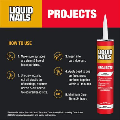 Liquid Nails Interior Projects 10 oz Off-White Latex-Based Construction Adhesive, 24 Pack - size: 10 Ounce (Pack of 24)