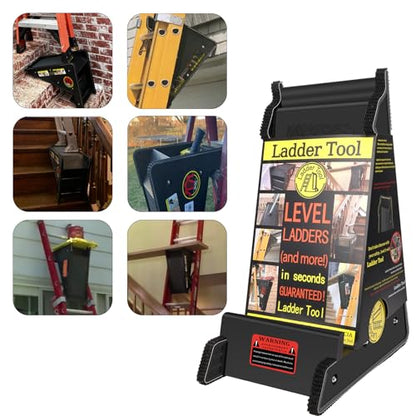 Brvclon Ladder Leveler for Uneven Ground, Slopes, Roofs, Stairs, Multifunctional Ladder Stabilizer with Storage, up to 500 Lbs, with Non-Slip Rubber Strip, Without Installation, Black