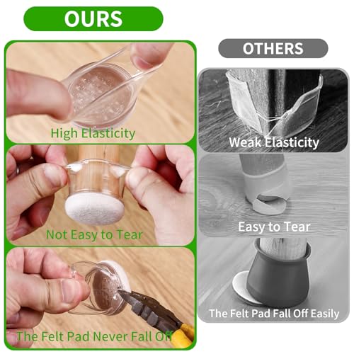 24PCS Clear Chair Leg Floor Protectors, Round Felt Furniture Pads for Hardwood Floors, Silicone Chair Leg Caps, Chair Feet Covers to Protect Floor from Scratches & Noise(Fit: 0.55"-0.75") - size: Clear-S(Fit: 0.55"-0.75")