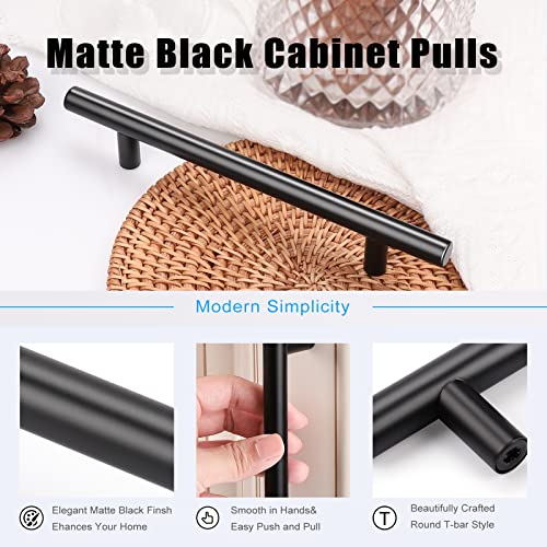 KNOBWELL 6 Pack Cabinet Handles 5 inch Black Stainless Steel Kitchen Cabinet Pulls Drawer Pulls - color: Black, size: 5 inch(128mm)