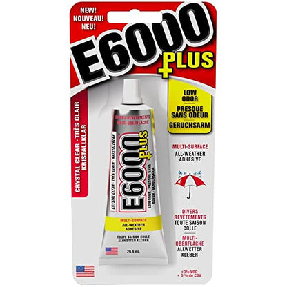 E6000 Eclectic Products inc. Plus Multi-purpose Clear Glue, Waterproof and Paintable, Strong Flexible Craft Adhesive for Wood, Glass, Fabric, Ceramic, Metal and More, 26.6ml - size: 26.6ml