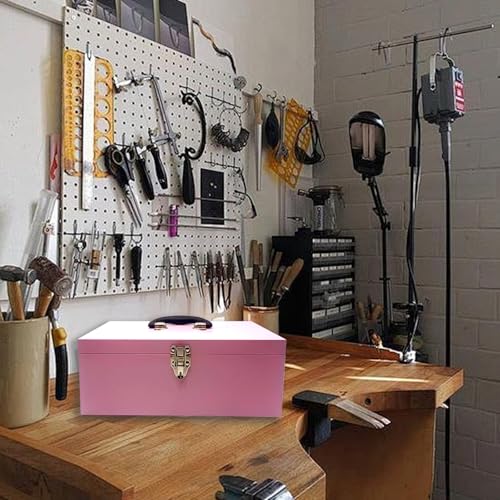 16" Small Tool Box Mini Toolbox Small Metal Tool Box Portable Locking Metal Toolbox with Latch Closure Pink - color: Pink