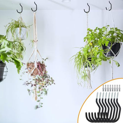 KURUI Heavy Duty Screw Hooks for Hanging Plants, Outdoor String Lights, Bike, 8 Pack Large Ceiling Hooks for Garage Organization and Storage, Black No Drill Wall Hangers - style: 8 Pcs-6 in