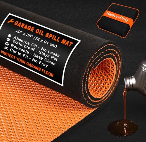 Golener Oil Spill Mat - Garage Floor Mat, Absorbent Oil Pad, Premium Maintenance Mat, Waterproof, Contain Liquid, Protect Floor from Spill & Stain, Reusable, Washable, Durable, 29”x36”, Black/Orange - size: 2'5" x 3' (Rectangular)