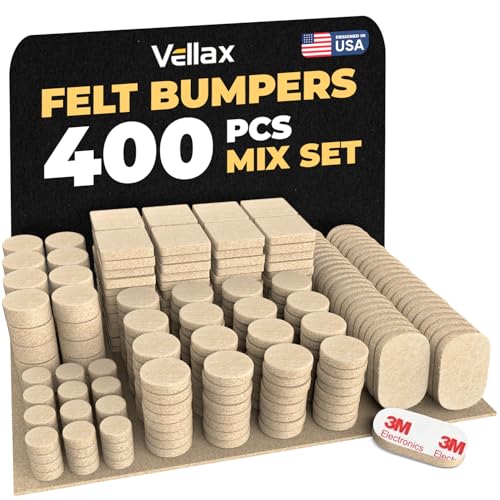400 Pcs Cabinet Door Felt Bumpers – 5-Shape Mixed Set, Beige Self-Adhesive Pads for Quiet Closing – Sound Dampening Protection for Cabinets, Drawers, Furniture & Walls – Vellax - size: 400 Pcs - 0.40" x 0.10"