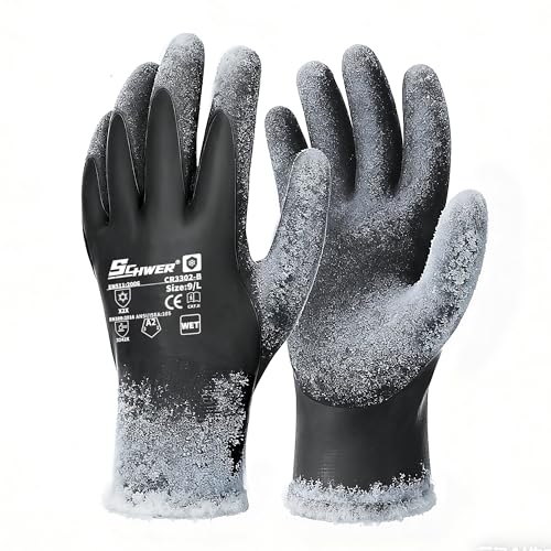Schwer 2 Pairs 100% Waterproof Winter Work Gloves, ANSI A2 Cut Resistant Freezer Gloves for Outdoor Cold Weather Keep Hands Warm, Thermal Insulated Gloves for Shoveling Snow, Ice Fishing, L - color: Winter Black, size: Large