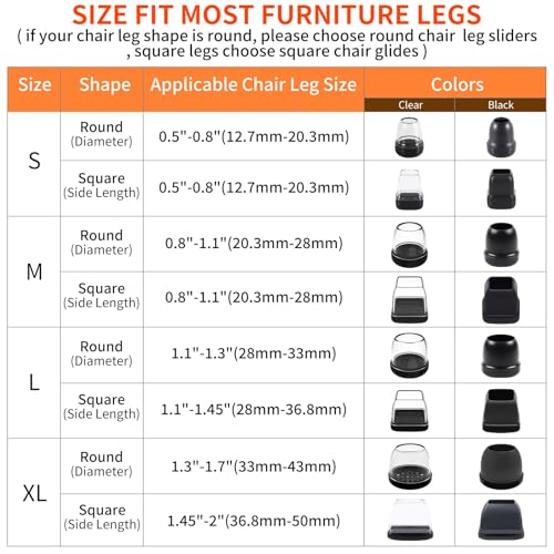 Ezprotekt Chair Leg Sliders for Carpet, 8 Pcs Square Chair Glides for Carpet, Carpet Furniture Pads Stool Leg Protectors Caps, Carpet Furniture Glides Quickly and Easily (XL Fit: 1.5" - 2") - size: Clear - XL