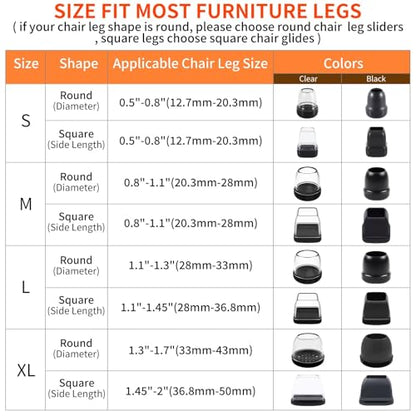 Ezprotekt Chair Leg Sliders for Carpet, 8 Pcs Square Chair Glides for Carpet, Carpet Furniture Pads Stool Leg Protectors Caps, Carpet Furniture Glides Quickly and Easily (XL Fit: 1.5" - 2") - size: Clear - XL