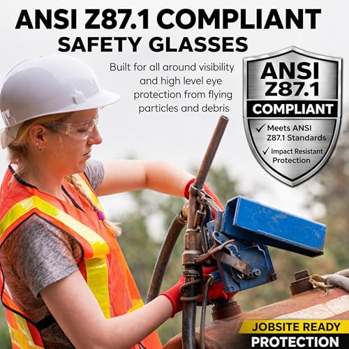 BISON LIFE Clear Safety Glasses – ANSI Z87.1 Scratch & Impact Resistant Wrap Around Eye Protection Goggles for Men & Women - color: Clear/Clear
