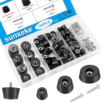 124Pcs Rubber Feet for Cutting Board with Stainless Washer Screws Assortment Kit,3 Sizes (0.6inch, 0.8inch, 1inch),Non Slip Rubber Bumper Feet for Furniture, Cabinets, Electronics - size: 124pcs -3 size